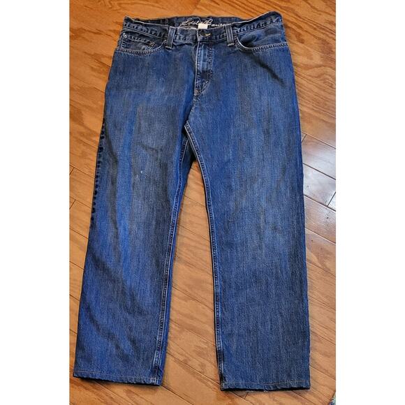 Eddie Bauer Men's 35X32 Relaxed Fit Blue Denim Flannel Lined Jeans premium - Picture 1 of 16